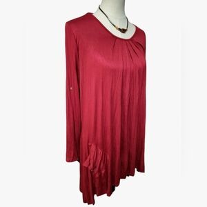 2776) Made in Italy Red Long Sleeve Crew Neck Pockets Tunic Top Size Large?
